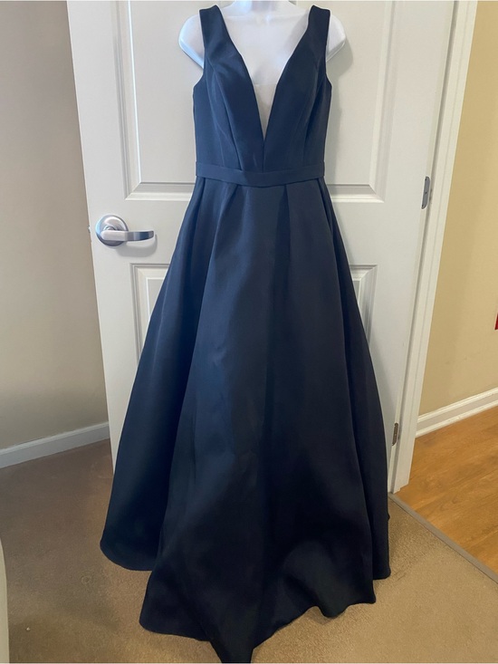 Jovani Dresses & Skirts - Jovani Deep Plunge Navy Satin Ball Gown Flawed